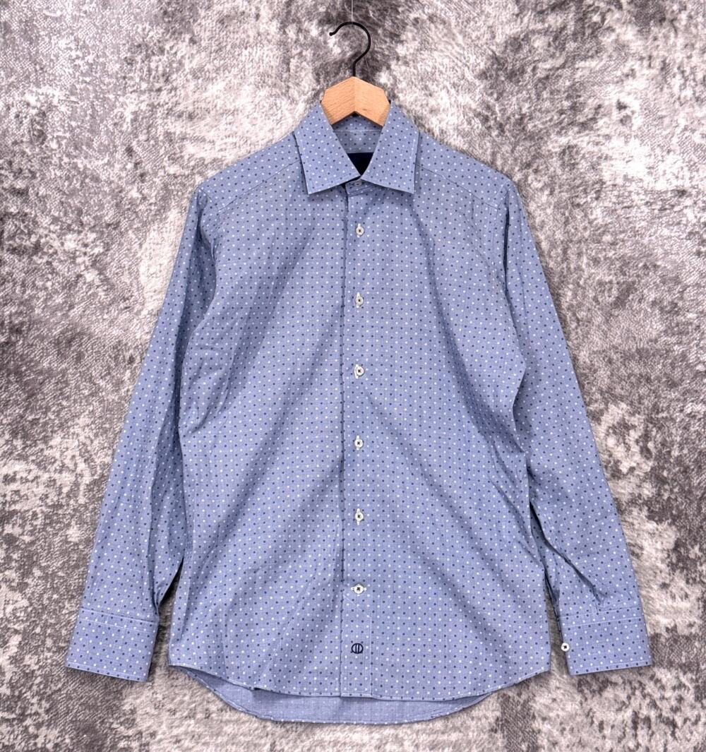 David Donahue Dress Shirt 15 Mens Blue Slim Fit Geometric 32/33